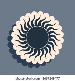 Schwarze Sonne einzeln auf grauem Hintergrund. Lange Schattenstil. Vektorillustration-Illustration