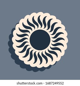 Black Sun icon isolated on grey background. Long shadow style. Vector Illustration