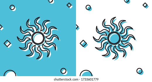 Black Sun icon isolated on blue and white background. Random dynamic shapes. Vector Illustration