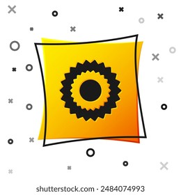Black Sun icon isolated on white background. Yellow square button. Vector