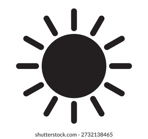 Ein schwarzes Sonnensymbol auf weißem Hintergrund.