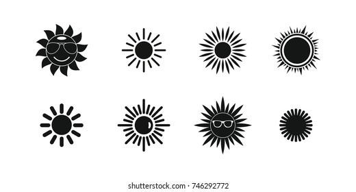 Black sun icon set. Simple set of black sun vector icons for web design isolated on white background