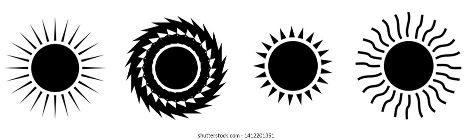 Black sun icon set. Sunshine black color on white background. Vector illustration EPS10