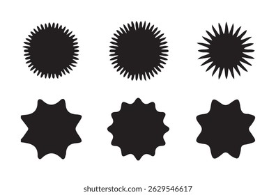 Black sun icon set, sunshine and solar glow, sunrise or sunset.Hot solar energy for tan. Vector illustration eps 10