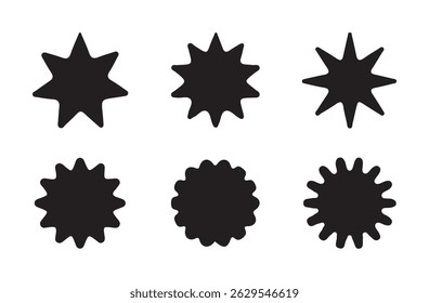 Black sun icon set, sunshine and solar glow, sunrise or sunset.Hot solar energy for tan. Vector illustration eps 10