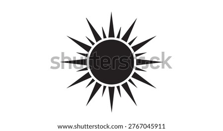 Black Sun Icon with Sharp Rays on White Background