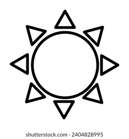 Black sun icon with triangular rays on a white background.