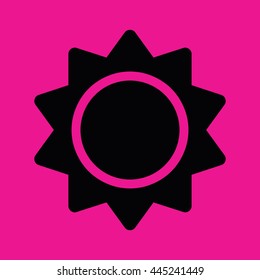 Black sun icon vector illustration. Pink background