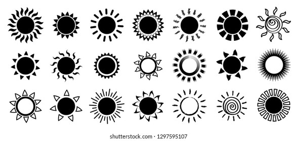 Black Sun icons set. Vector and illustration symbols isolated on white background.