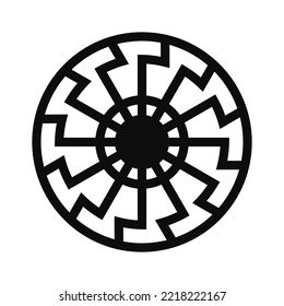 Icono de ilustración del sol negro - Rueda solar vectorial símbolo de mitología alemana antiguo aislado en fondo blanco