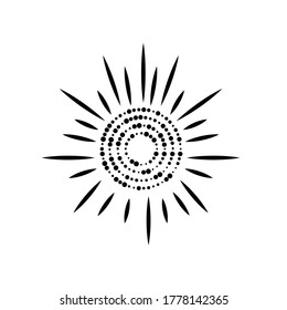 Black sun logo on white background
