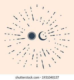 Black Sun and moon icon isolated on beige background. Weather daytime and night. Abstract circle random dots. Vector Illustration