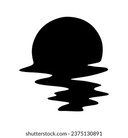 Un sol negro sobre un fondo blanco. Reflejo del sol en el agua o la ola. Glitch. Amanecer y amanecer. Ilustración del vector