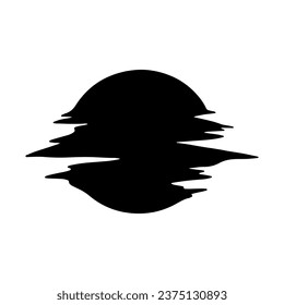Un sol negro sobre un fondo blanco. Reflejo del sol en el agua o la ola. Glitch. Amanecer y amanecer. Ilustración del vector