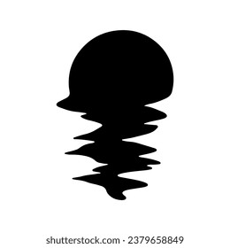 A black sun on a white background. Reflection of the sun in the water or wave. Glitch. Sunset and dawn. Vector illustration