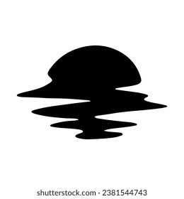 Un sol negro sobre un fondo blanco. Reflejo del sol en el agua o la ola. Glitch. Amanecer y amanecer. Ilustración del vector