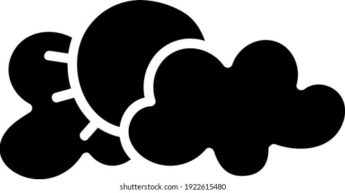 Black sun with two clouds, illustration, vector on white background.