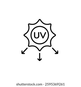 Black sun with uv letters and arrows showing ultraviolet rays direction and protection concept.