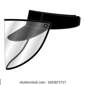 Black Sun Visor Cap With Plastic Transparent Face Shield Vector For Template.