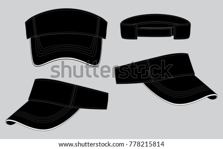 Black Sun Visor Cap with White Sandwich and an Adjustable Hook-Loop Strap Back Closure Template on Gray Background, Vector File.