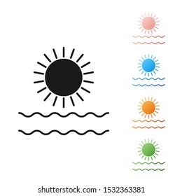 Black Sun and waves icon isolated on white background. Set icons colorful. Vector Illustration