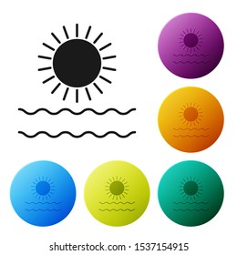 Black Sun and waves icon isolated on white background. Set icons colorful circle buttons. Vector Illustration