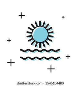 Black Sun and waves icon isolated on white background.  Vector Illustration