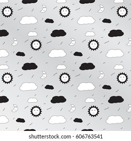 black sun and white moon with cloud pattern background vector illustration image