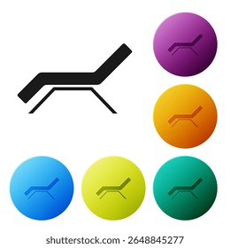 Black Sunbed icon isolated on white background. Sun lounger. Set icons in color circle buttons. Vector