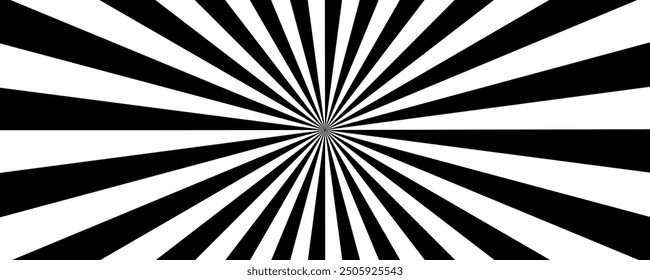 Black sunburst lines on white Background. Light sun rays pattern. Vintage stripes halftone radial wallpaper for poster, banner, advertising backdrop, comic or circus scene.