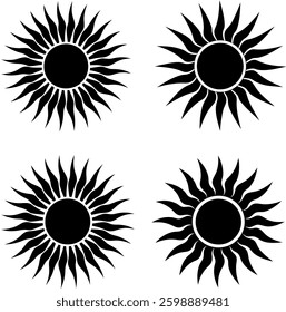 Black Sunburst Silhouette Set – Abstract Tribal Solar Icons