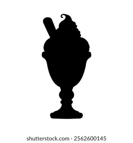 Black sundae ice cream silhouette vector illustration on white background
