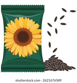 black sunflower seeds healthy snack isolated vector illustration on white background