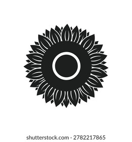 A black sunflower shape with many petals and a circular center on white.... sunflower,...