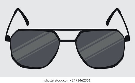 Black sunglass. Mans glasses silhouette and retro eyewear icon. Polarized geek glasses, hipster sun lens ocular. 