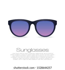 Black sunglasses with gradient mirror Lens. isolated illustration on white background with text for banner