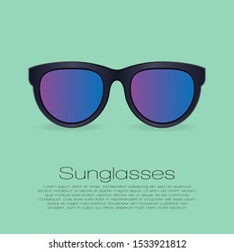 Black sunglasses with gradient mirror Lens. isolated illustration on gradient background with text for banner