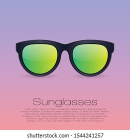 Black sunglasses with gradient mirror Lens. isolated illustration on gradient background with text for banner
