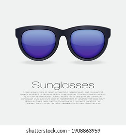 Gafas de sol negras con lentes espejo gradiente. ilustración aislada en fondo blanco con texto para banner