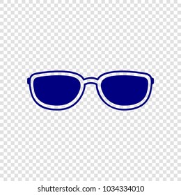 Black sunglasses icon. Vector. Navy blue flat icon on transparent background.