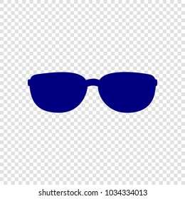 Black sunglasses icon. Vector. Navy blue flat icon on transparent background.