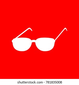 Black sunglasses icon. Vector. White icon on red background. Isolate.