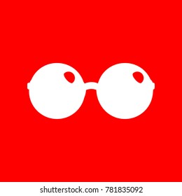Black sunglasses icon. Vector. White icon on red background. Isolate.