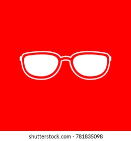 Black sunglasses icon. Vector. White icon on red background. Isolate.
