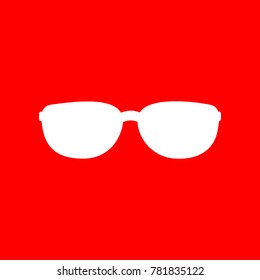 Black sunglasses icon. Vector. White icon on red background. Isolate.