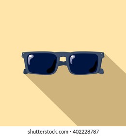 Black sunglasses isolated on beige flat style vector illustration, summer beach wear, symbol of vacation, holiday at the sea illustration, summer holiday concept, flat style illustration of beach life