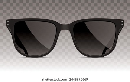 Black sunglasses, isolated on the transparent background. Classic shape unisex fashion black eyewear, vector illustration.