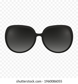 Black sunglasses isolated template. Fashionable semicircular glass in plastic frame and vintage design vintage vector sun protection.