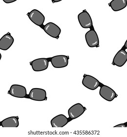 Black sunglasses on white background. Seamless pattern.
