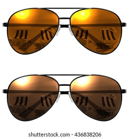 Black Sunglasses on a white background. 
Beach reflection. Vector Illustration